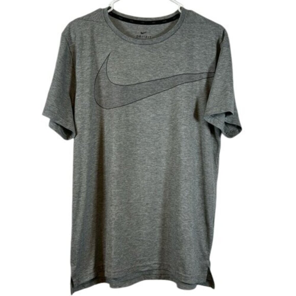 Nike Dri-Fit Breathe Gray Swoosh Logo Shirt Size Large EUC #6536